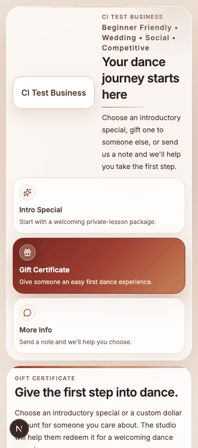 Ballroom Booking mobile public offer view.
