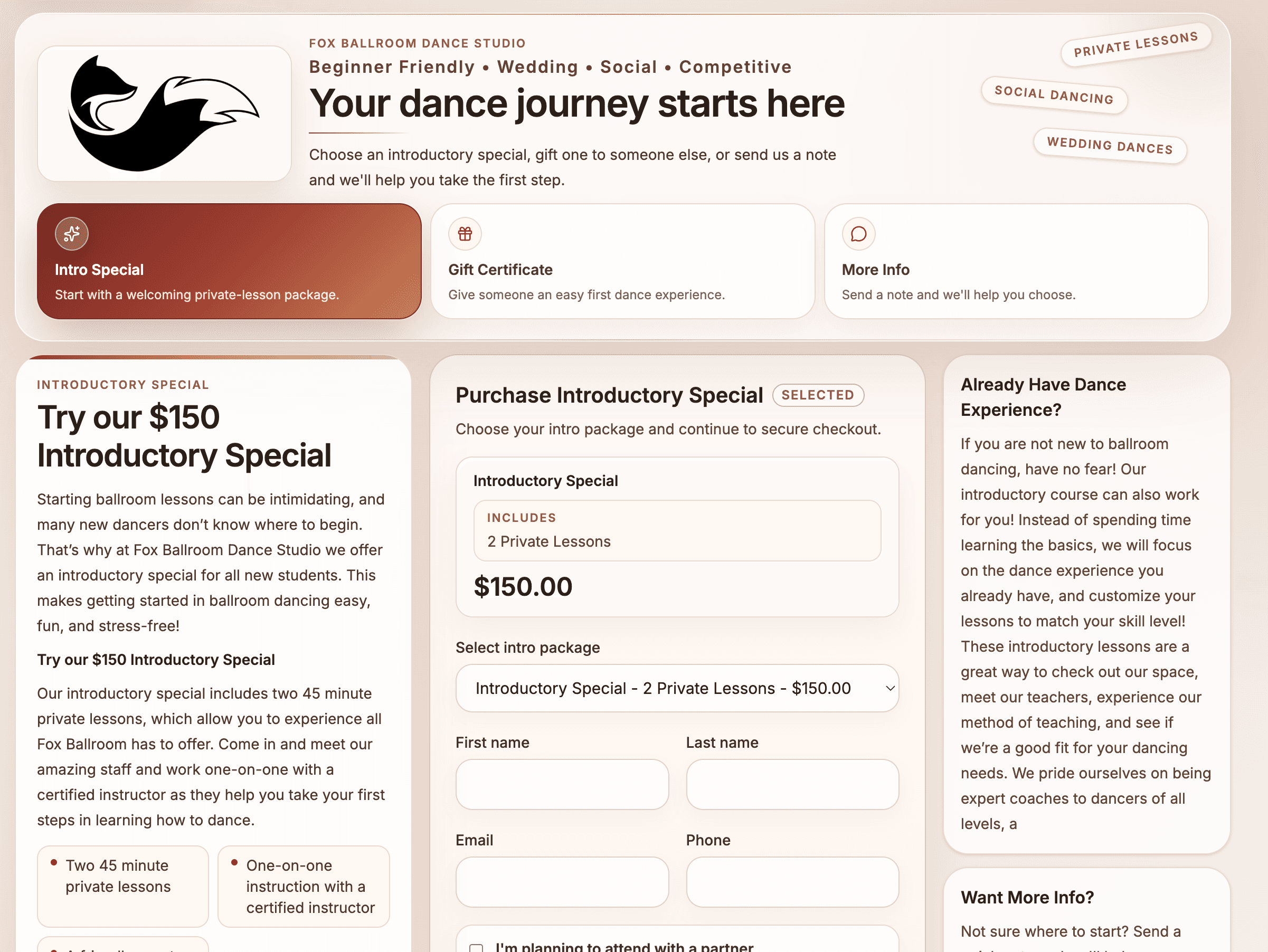 Ballroom Booking public offers and gift certificates.