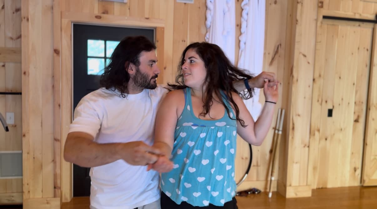 Adults learning together in a real ballroom studio